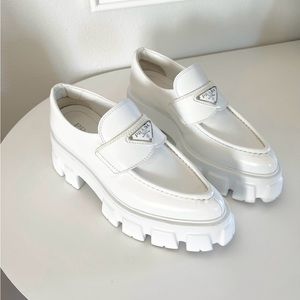 Prada Monolith White Pointed Platform Oxfords